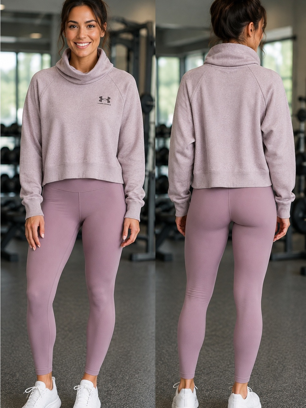 Under Armour Mauve Lilac Cowl Neck Cropped Sweatshirt-Size Large